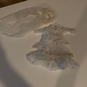 Vintage White Tulle Doll Dress & Veil‎ Wedding Bridal Outfit Clothing
